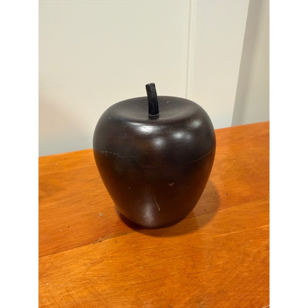 Vintage Hand Carved Dark Wood Apple Sculpture Decorative Paperweight Figurine